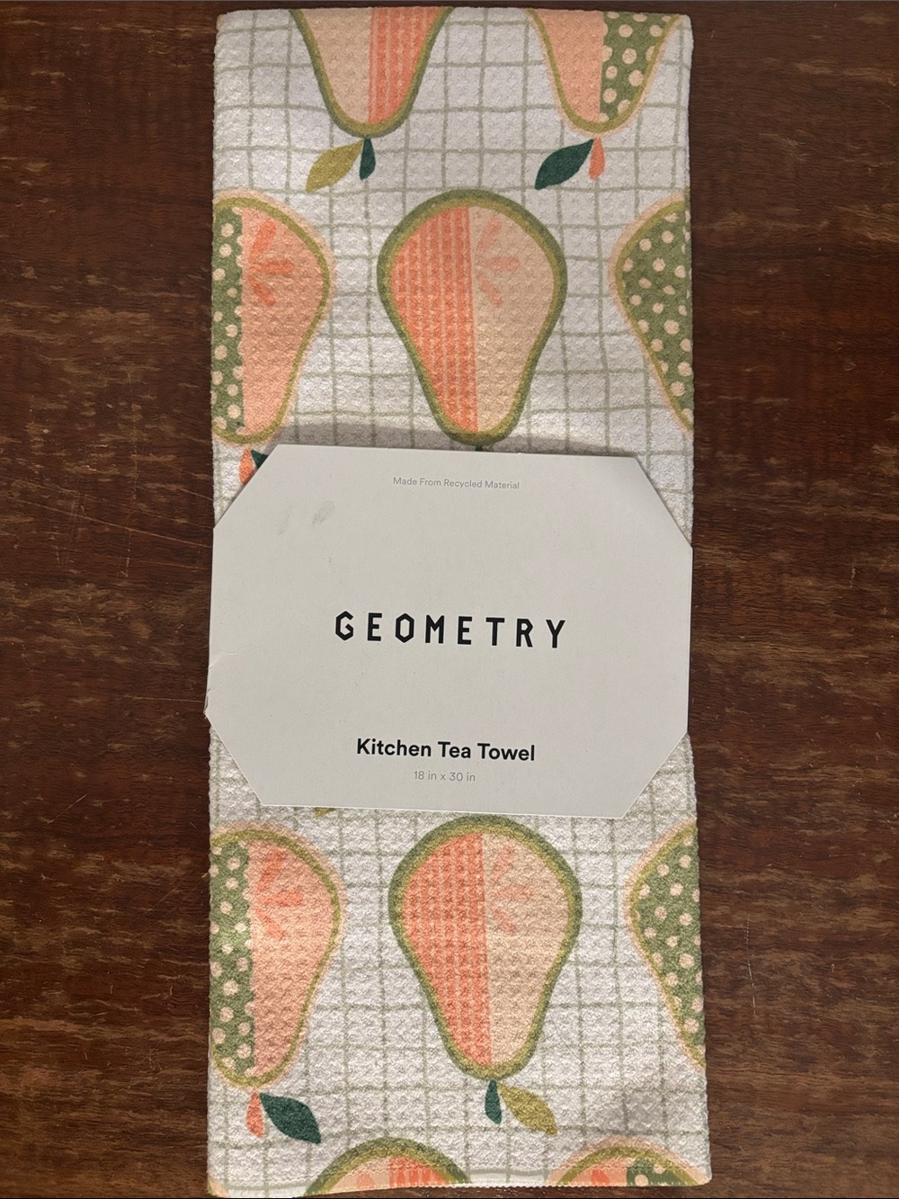 Geometry Peach & Green Kitchen Tea Towel